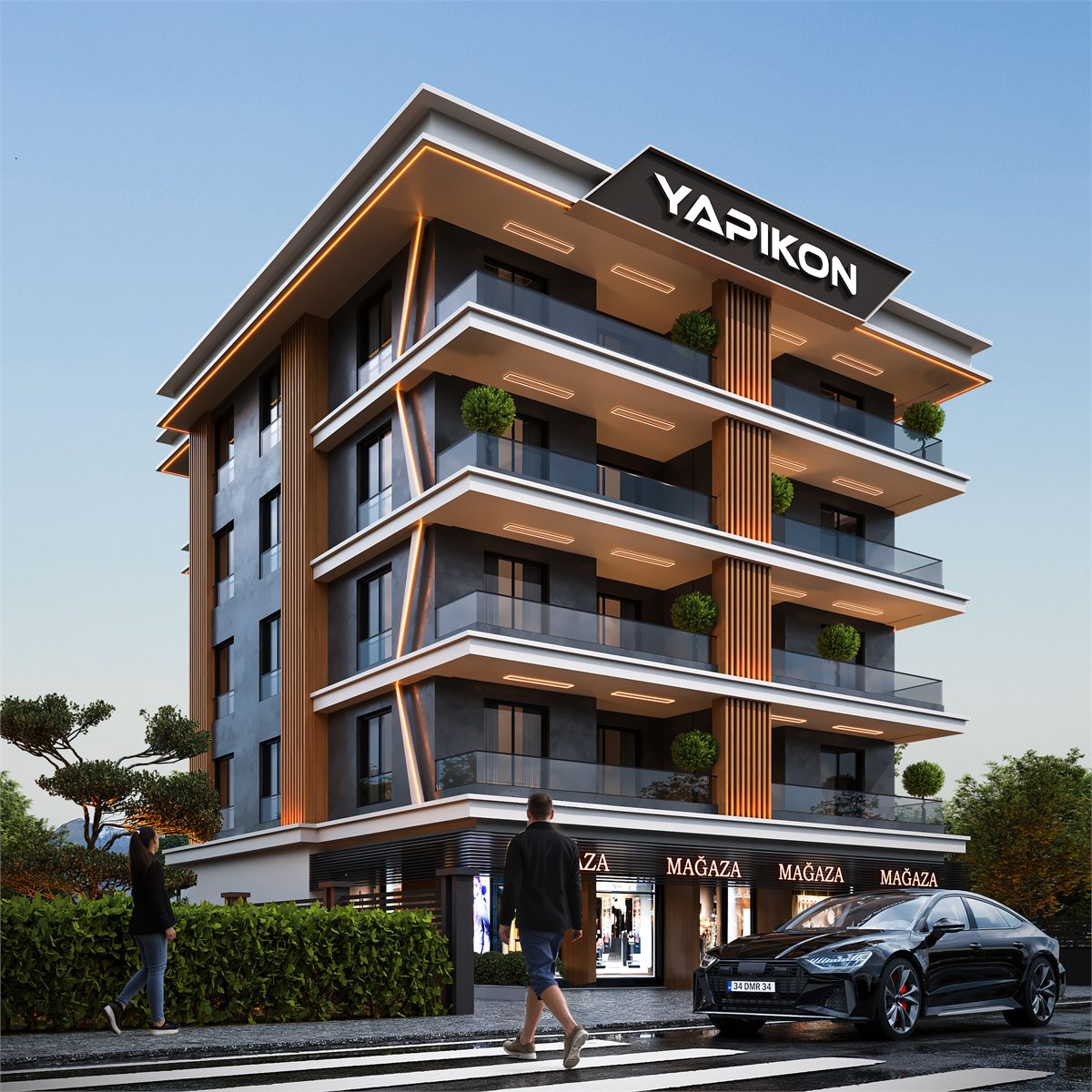 Konya Alparslan Caddesi Arelya Prime dış cephe renderı